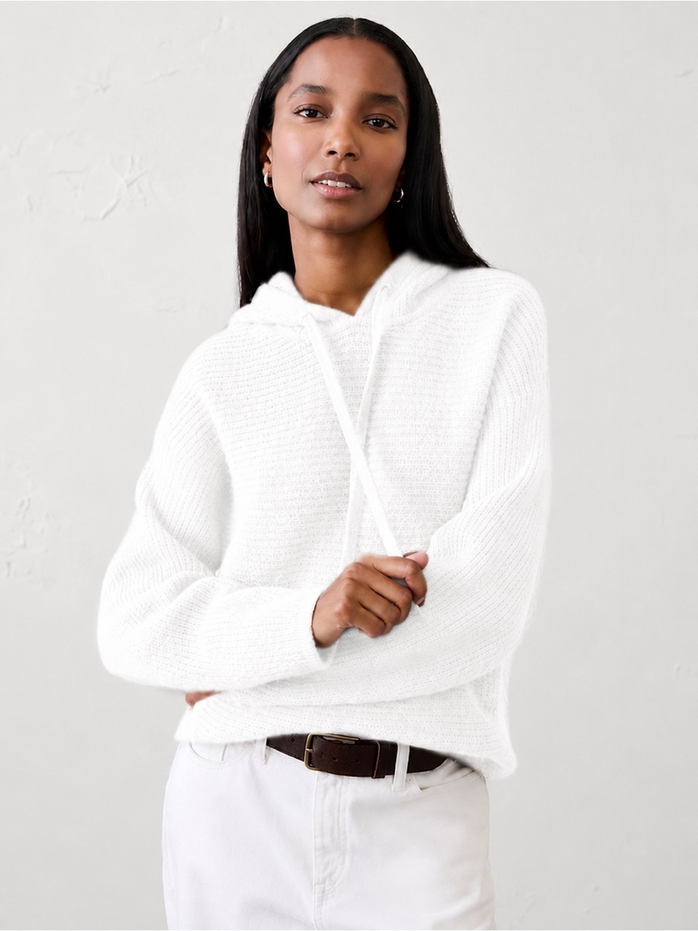 Banana Republic White Brushed Cozy Wool Alpaca Sweater Hoodie in Snow Day Sz S